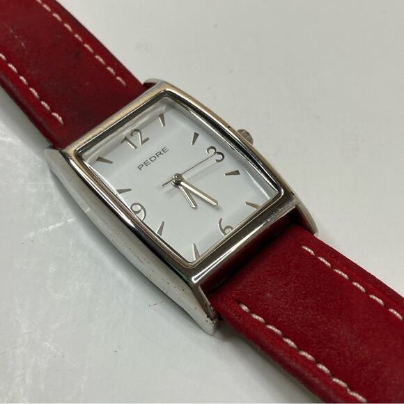 Pedre | Vintage Red Genuine Leather Silver Watch - Picture 2 of 4